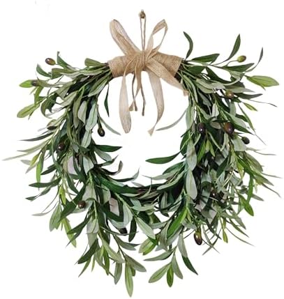 Realistic Artificial Olive Leaf Wreath for Front Door