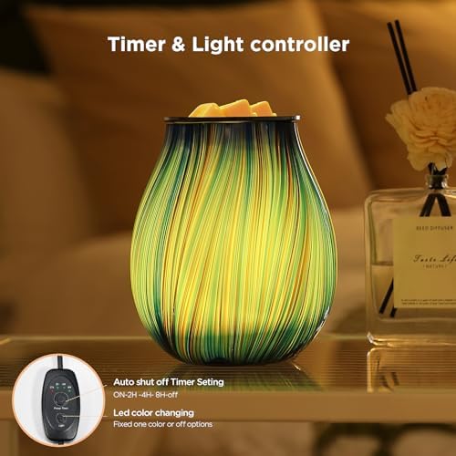 Inrorans Electric Wax Melt Burner with Timer and 7 LED Color Changing Art Glass Night Light