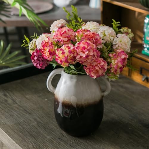 JOJUNO White to Brown Gradient Ceramic Vase with Handles
