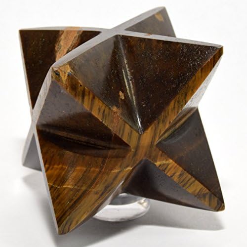 HQRP HC Set 62mm Golden Yellow 8 Point Tigers Eye Merkaba Star with Clear Quartz Cabochon