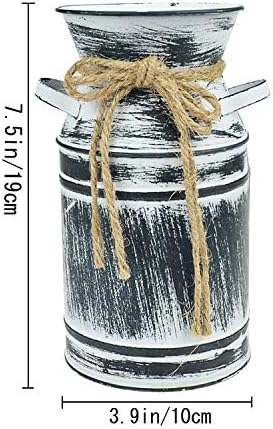 Black Metal Galvanized Flower Vase with Rope for Rustic Decor