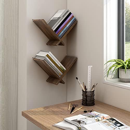 Afuly Floating Shelves Wall Mount Set of 2 Modern Natural Wood Bookcase