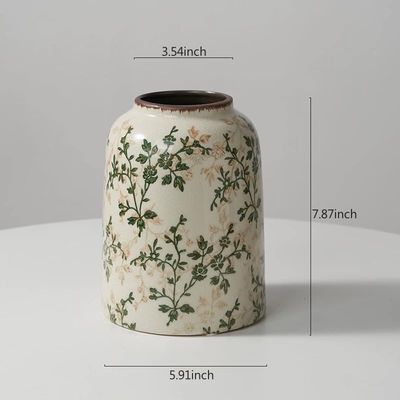 Green and Beige Vintage Ceramic Flower Vase 78 Inch