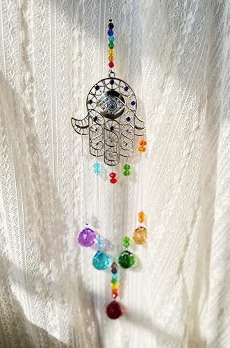 Hamsa Hand Evil Eye Crystal Hanging Car Charm