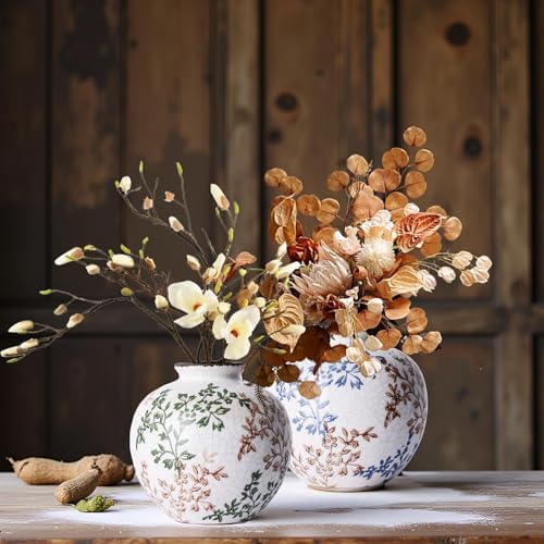 Green and Beige Vintage Flowers Vase for Centerpieces