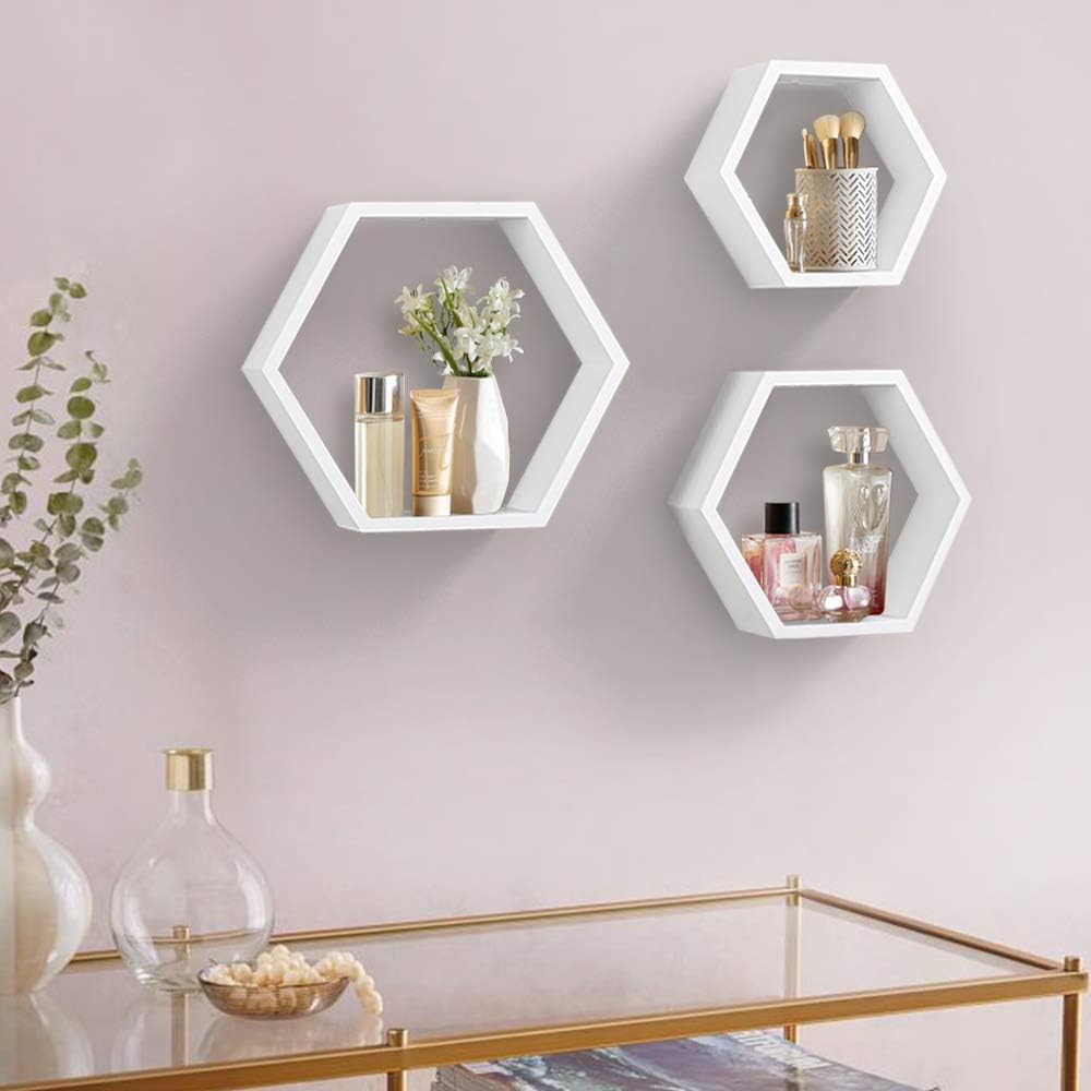 AHDECOR Set of 3 White Hexagon Floating Shelves