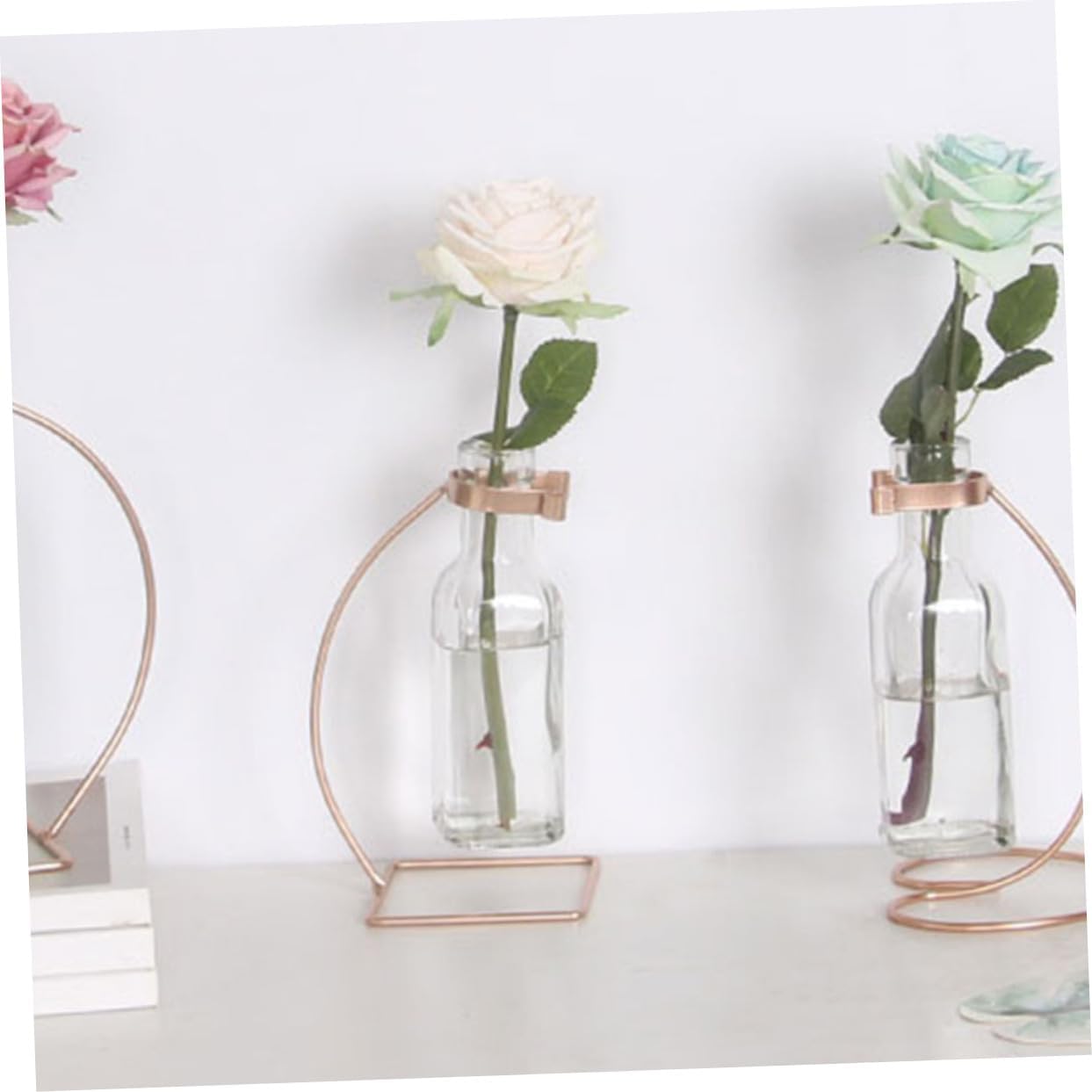 STOBAZA Sturdy Iron Base Glass Vase for Home Office Decor