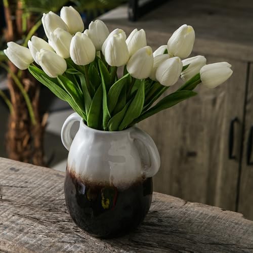 JOJUNO White to Brown Gradient Ceramic Vase with Handles