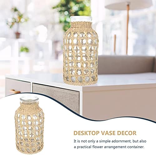 Stobaza 1Pc Rattan Woven Glass Vase for Home Decor