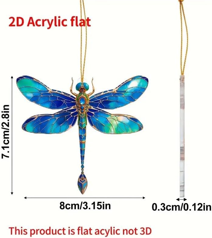 Stained Glass Dragonfly Hanging Ornament for Home and Car Decor