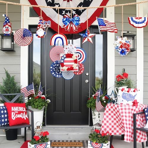 4th of July Patriotic Tree Ornaments 36Pcs Red White Blue Wooden Decorations