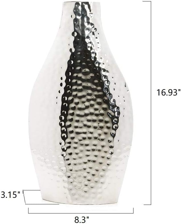 Hosley 17 Inch Tall Silver Metal Vase