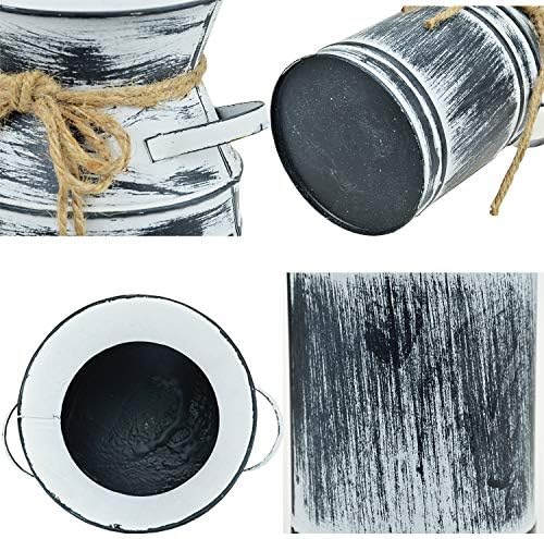 Black Metal Galvanized Flower Vase with Rope for Rustic Decor