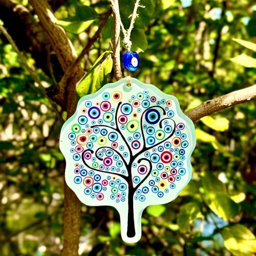 Blue Glass Evil Eye Tree of Life Amulet 53 Inch Hanging Decor