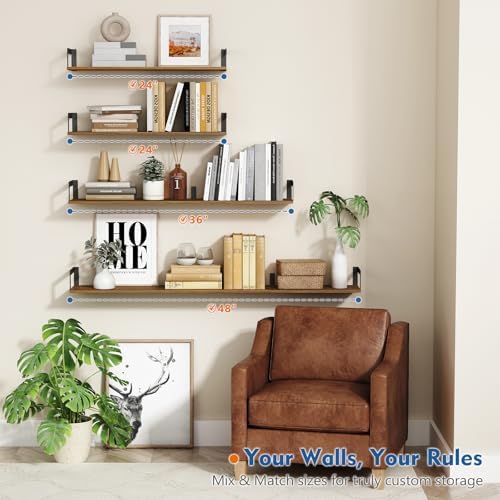 Harwaya Large Floating Shelves Set of 3 Dark Brown