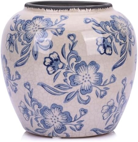 Qianling Blue and White Floral Vase - 67 Vintage Ceramic Decor Vase