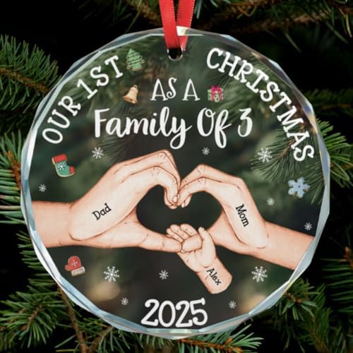 Our 1st Christmas As A Family of 3 Personalized Glass Ornament