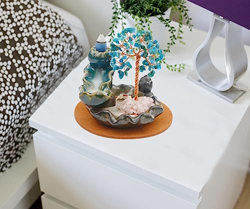 Crystal Tree Waterfall Incense Burner with 30 Cones 30 Sticks Healing Crystal Necklace
