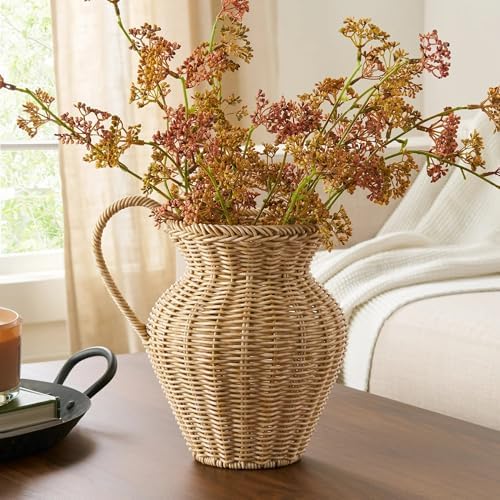 Faux Wood Rattan Vase 9 - Rustic Decorative Woven Pitcher Style