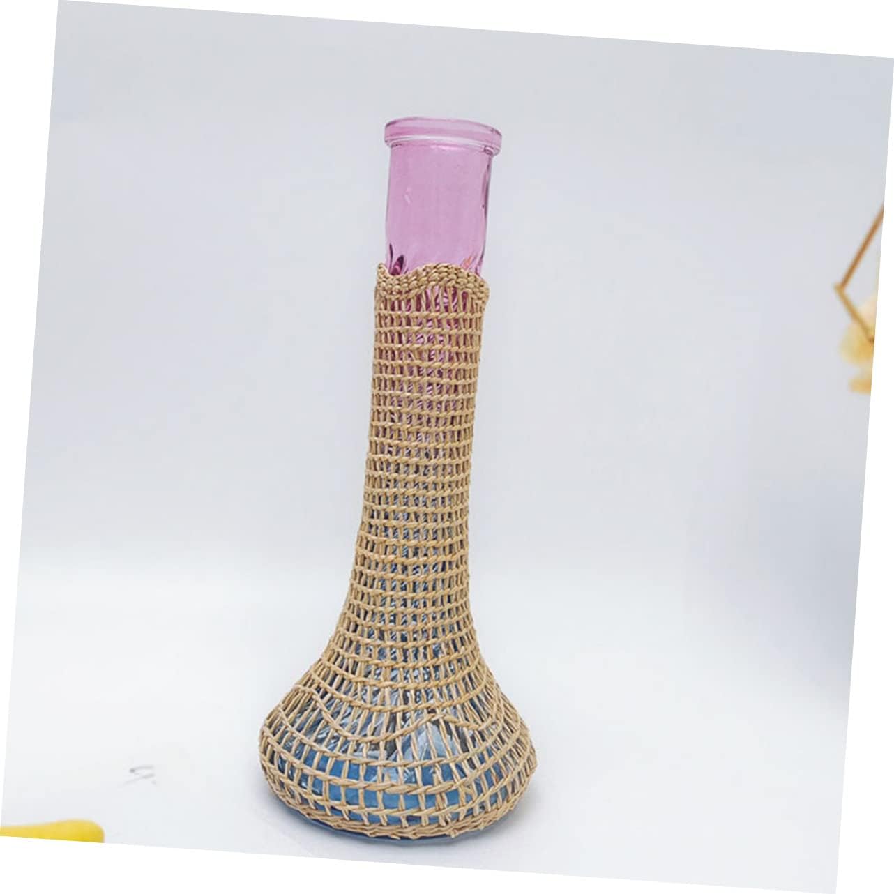 Small Rattan Glass Vases for Farmhouse and Wedding Decor