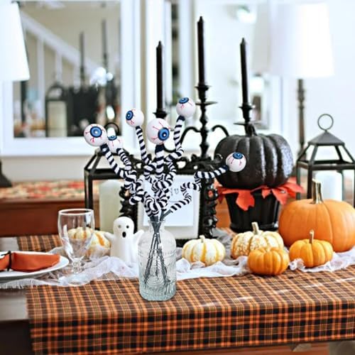 Halloween DIY Hanging Ornaments with Wool Bead Eyes on Twigs 6pcs