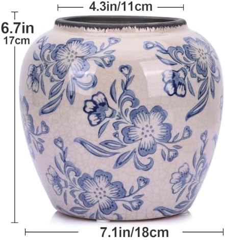Qianling Blue and White Floral Vase - 67 Vintage Ceramic Decor Vase