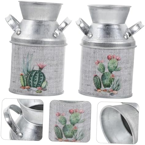 2Pcs Rustic Flower Vase Vintage Metal Plant Pot for Farmhouse Decor