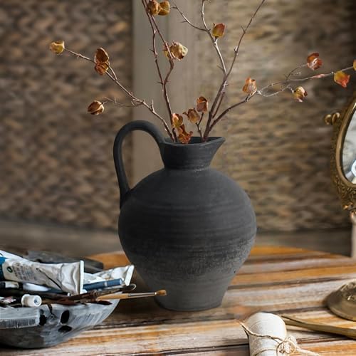 Ceramic Rustic Farmhouse Vase with Handle 87 Inch