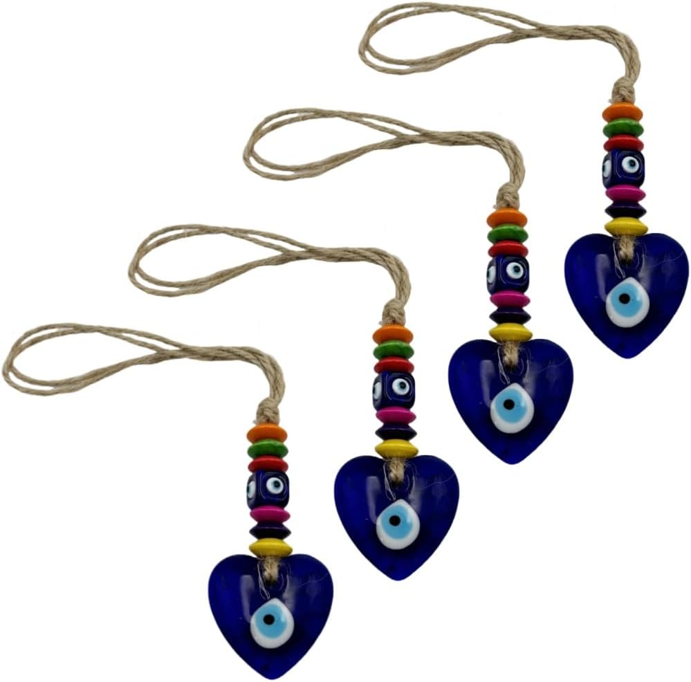 Set of 4 Blue Evil Eye Wall Hanging Car Charm Decor