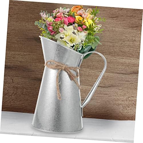Iron Sheet Retro Decorative Vase Flower Arranging Bucket Silver Multi-Purpose Home Office Decor