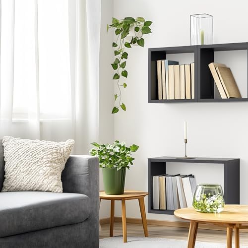 Kaboon Wall Mount Shelf Set of 3 Floating Cube Shelves Large Size Black