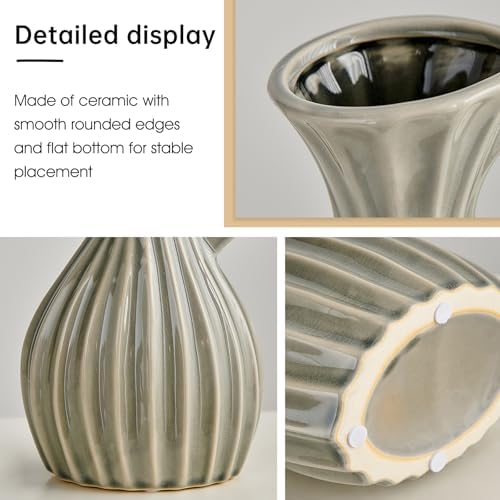 Octdays Grey Ceramic Pitcher Vase for Home Decor