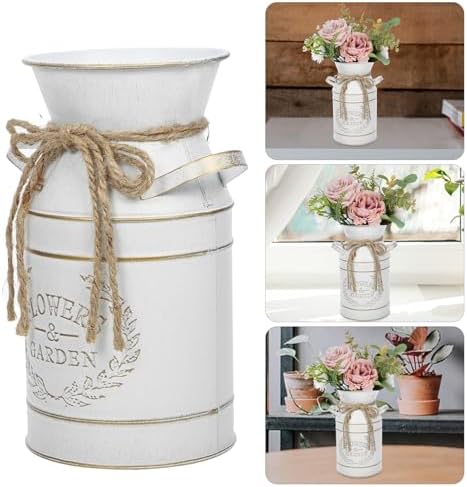 Kichvoe Rustic Metal Milk Jug Vase White 1