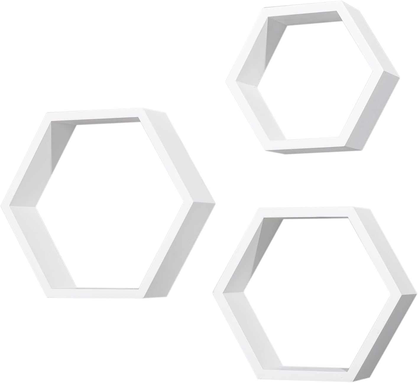 AHDECOR Set of 3 White Hexagon Floating Shelves