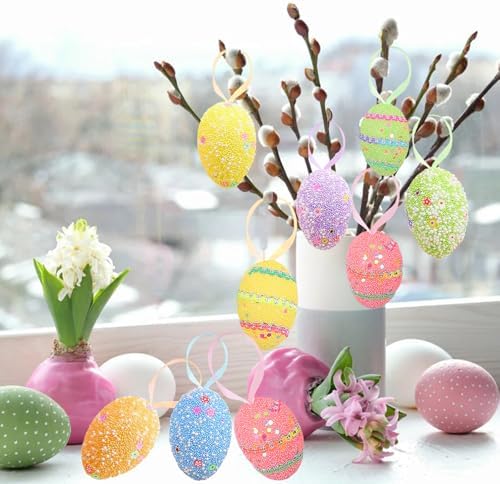 12PCS Multicolor Foam Easter Egg Hanging Decorations