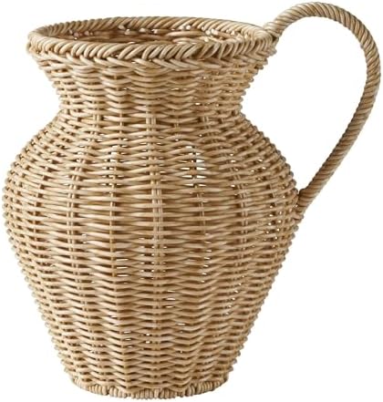 Faux Wood Rattan Vase 9 - Rustic Decorative Woven Pitcher Style