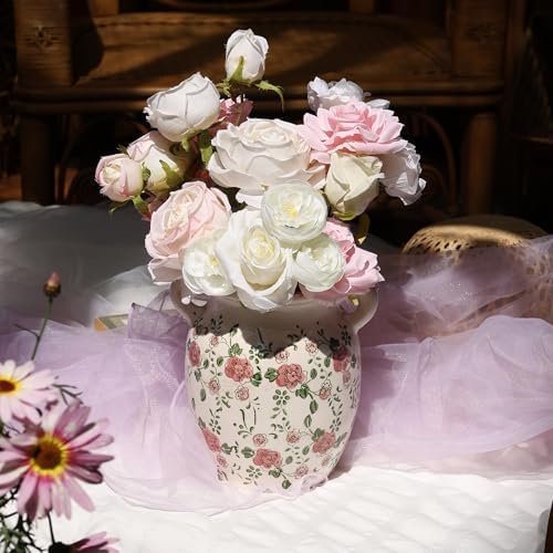 Ronasip Floral Farmhouse Ceramic Vase with Rustic Design