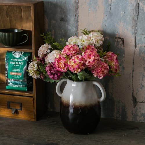 JOJUNO White to Brown Gradient Ceramic Vase with Handles