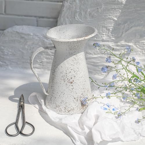 Vintage Flower Vase Rustic Farmhouse Decor Metal Pitcher