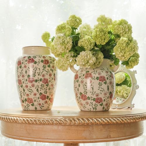 Ronasip Floral Farmhouse Ceramic Vase with Rustic Design