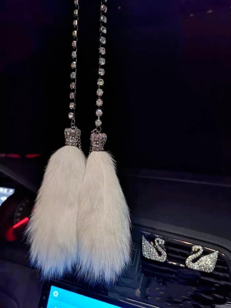 Bling Car Charm Cute Plush Fox Hanging Mirror Ornament
