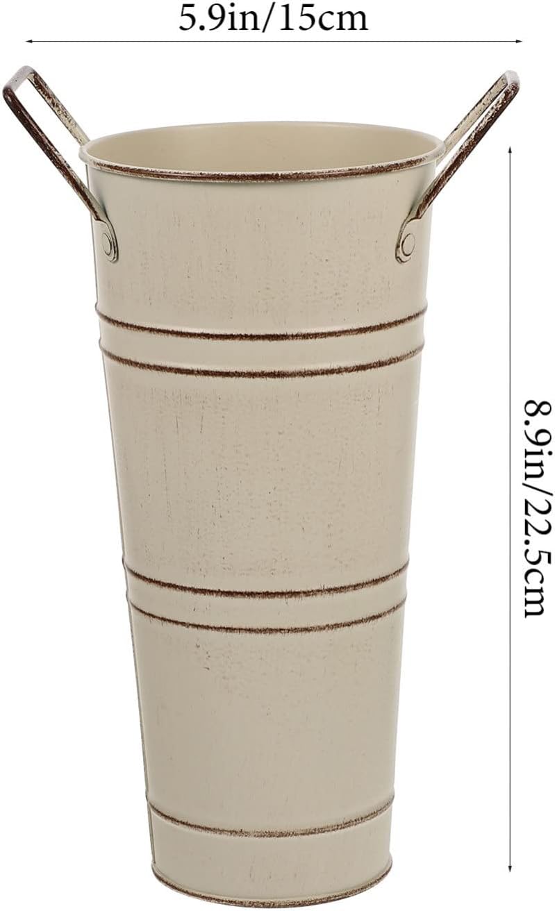 Beavorty Metal Flower Vase Shabby Chic Decorative Bucket with Handles