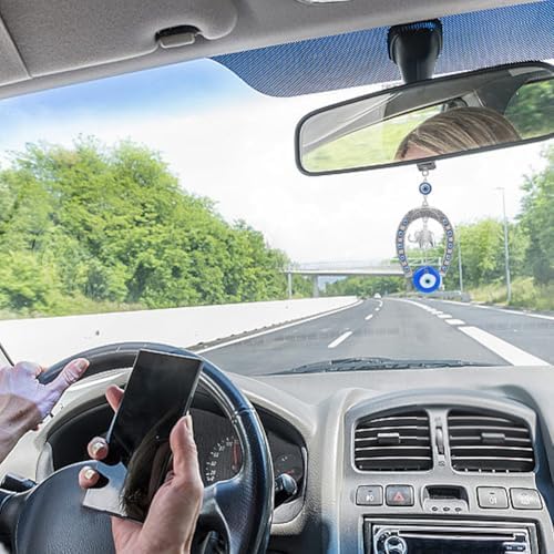 WEBEEDY 2PCS Evil Eye Car Hanging Decor Blue Silver
