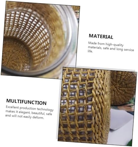 STOBAZA Style Glass Desktop Vase with Light Brown Wicker Design