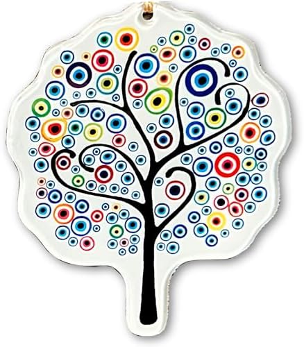 Blue Glass Evil Eye Tree of Life Amulet 53 Inch Hanging Decor