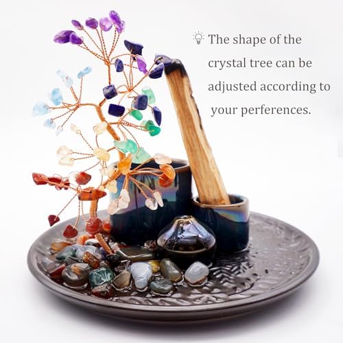 59 Inch Multifunctional Ceramic Incense Burner with 7 Colored Crystal Tree