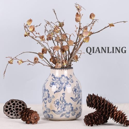 Exquisite Chinoiserie Blue and White Floral Vase 79 Inch Vintage Decor