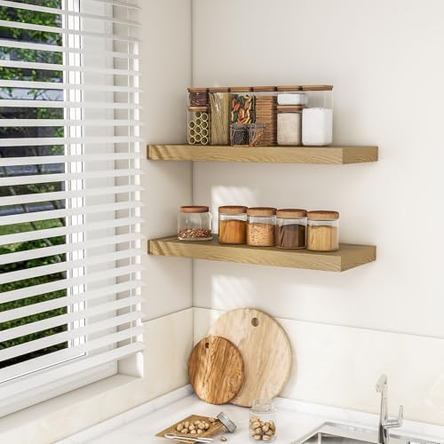 RICHFOCUS 315 Inch Floating Shelves 2 Pack Oak Rustic Wall Mount