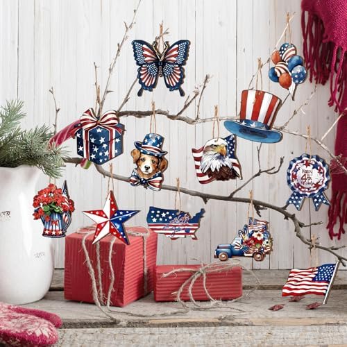 VinTS 36 Pcs 4th of July Wooden Tree Decorations