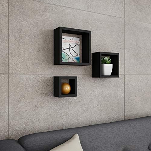 Floating Shelves Cube Wall Shelf Set with Hidden Brackets Black